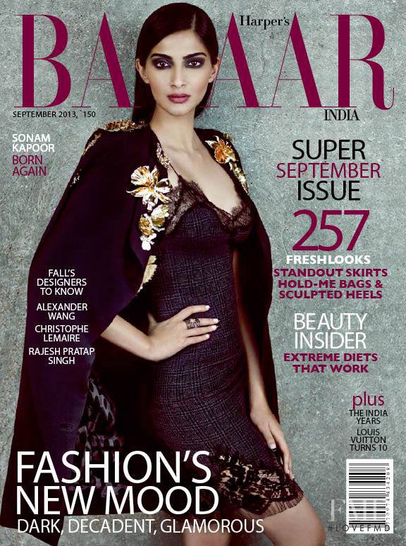 Sonam Kapoor featured on the Harper\'s Bazaar India cover from September 2013