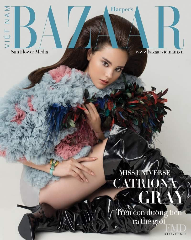 Catriona Gray featured on the Harper\'s Bazaar Vietnam cover from December 2019