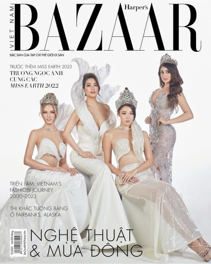 Sheridan Mortlock, Truong Ngoc Anh, Mina Sue Choi, Andrea Aguilera featured on the Harper\'s Bazaar Vietnam cover from December 2023
