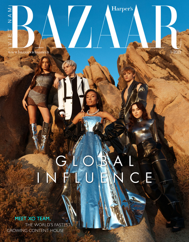 Mary Senn, Gary Grey, Dasha Dzhakeli, Elsarca, Gage Bills featured on the Harper\'s Bazaar Vietnam cover from January 2023