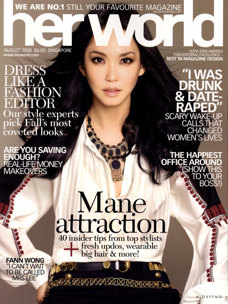 Fann Wong featured on the Her World Singapore cover from August 2008
