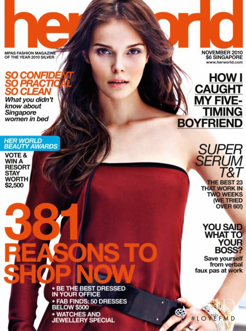 Julia Valimaki featured on the Her World Singapore cover from November 2010