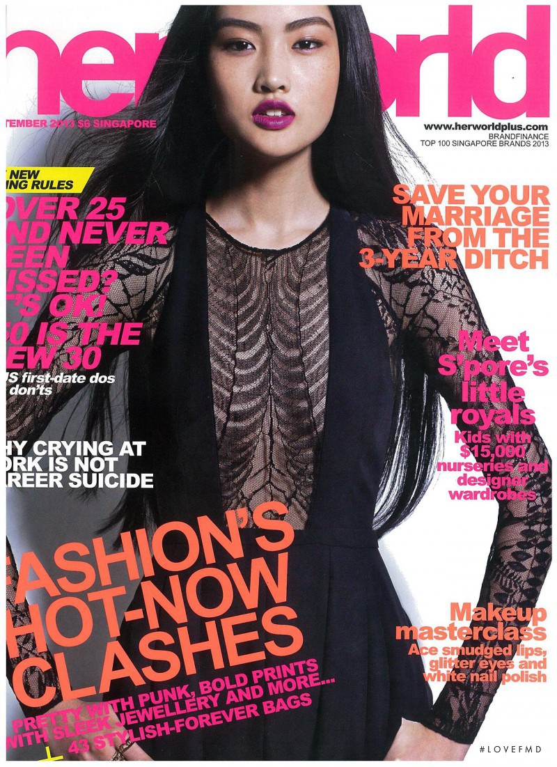 Jing Wen featured on the Her World Singapore cover from September 2013
