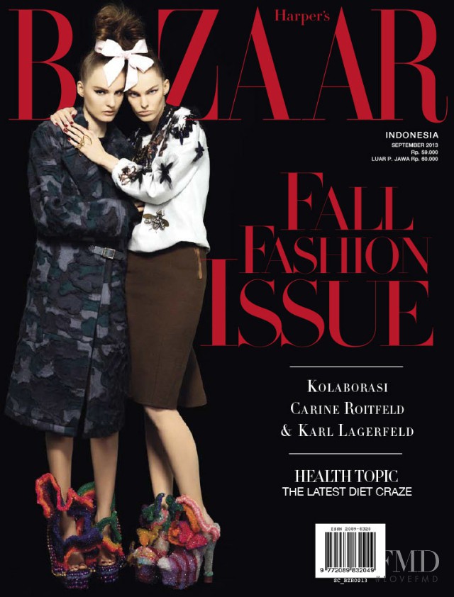 Tilda Lindstam, Lisa Verberght featured on the Harper\'s Bazaar Indonesia cover from September 2013
