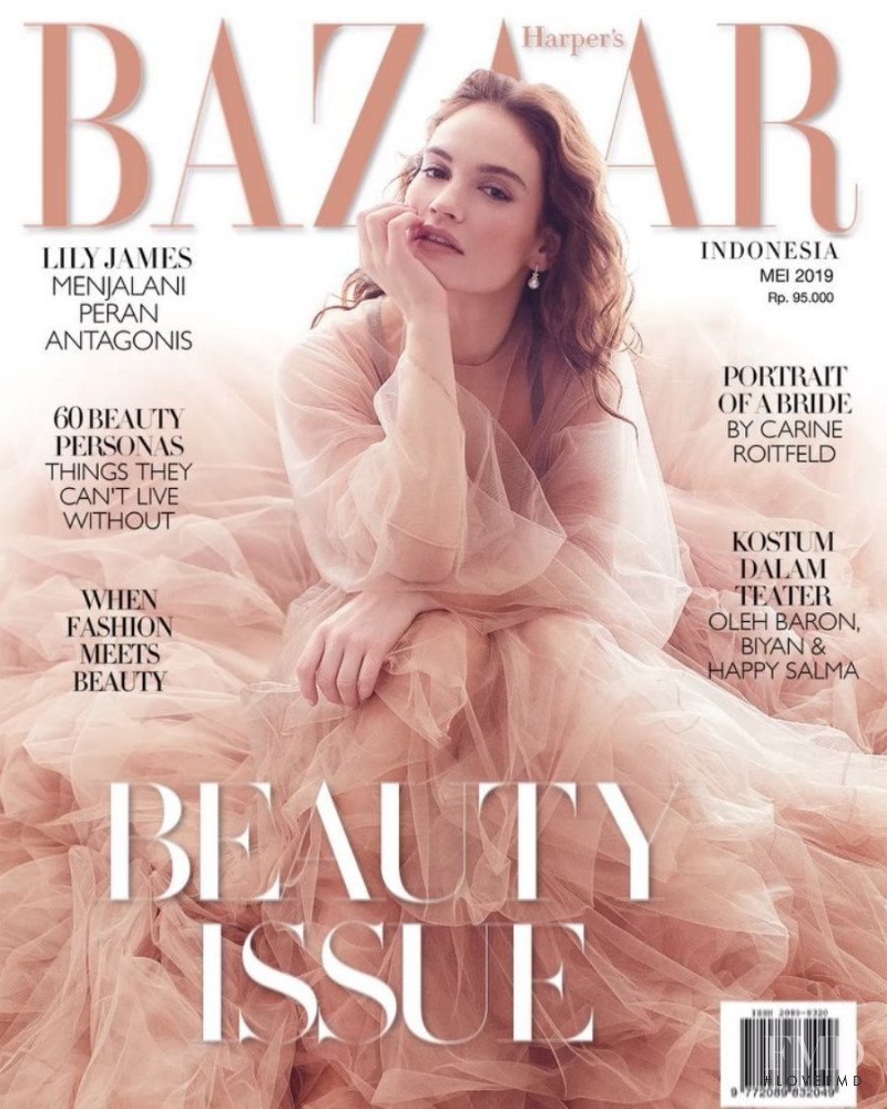 Lily James featured on the Harper\'s Bazaar Indonesia cover from May 2019