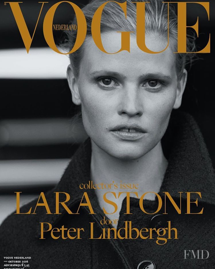 Lara Stone featured on the Vogue Netherlands cover from October 2016