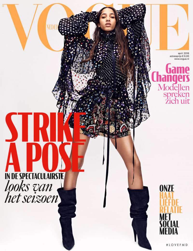 Yasmin Wijnaldum featured on the Vogue Netherlands cover from April 2018