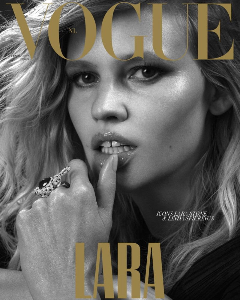 Lara Stone featured on the Vogue Netherlands cover from December 2022