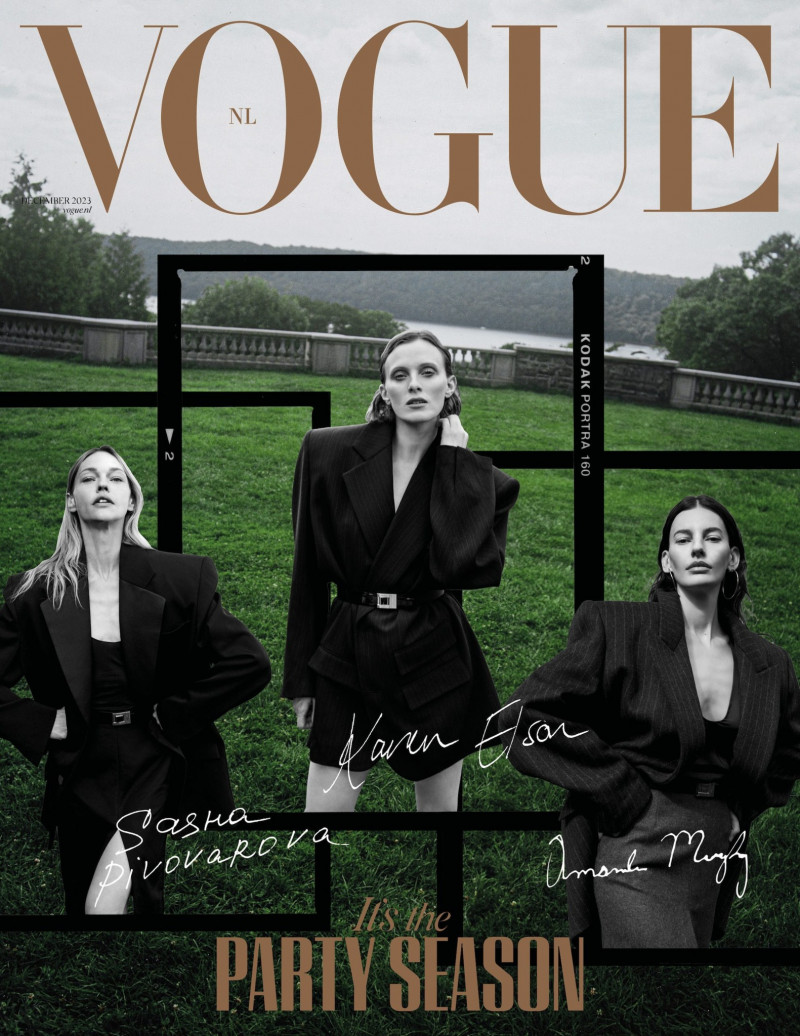 Karen Elson, Sasha Pivovarova, Amanda Murphy featured on the Vogue Netherlands cover from December 2023