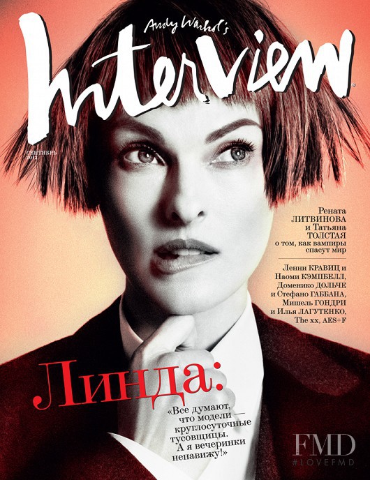 Linda Evangelista featured on the Interview Russia cover from September 2012