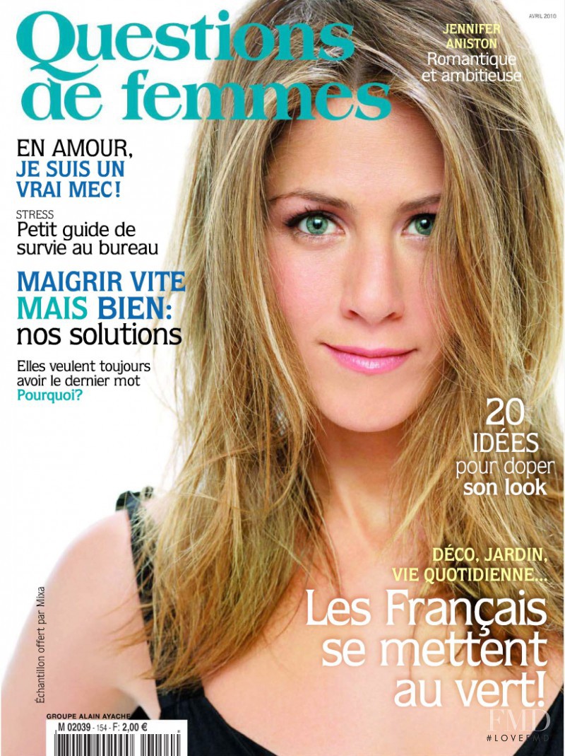 Jennifer Aniston featured on the Questions de femmes cover from April 2010
