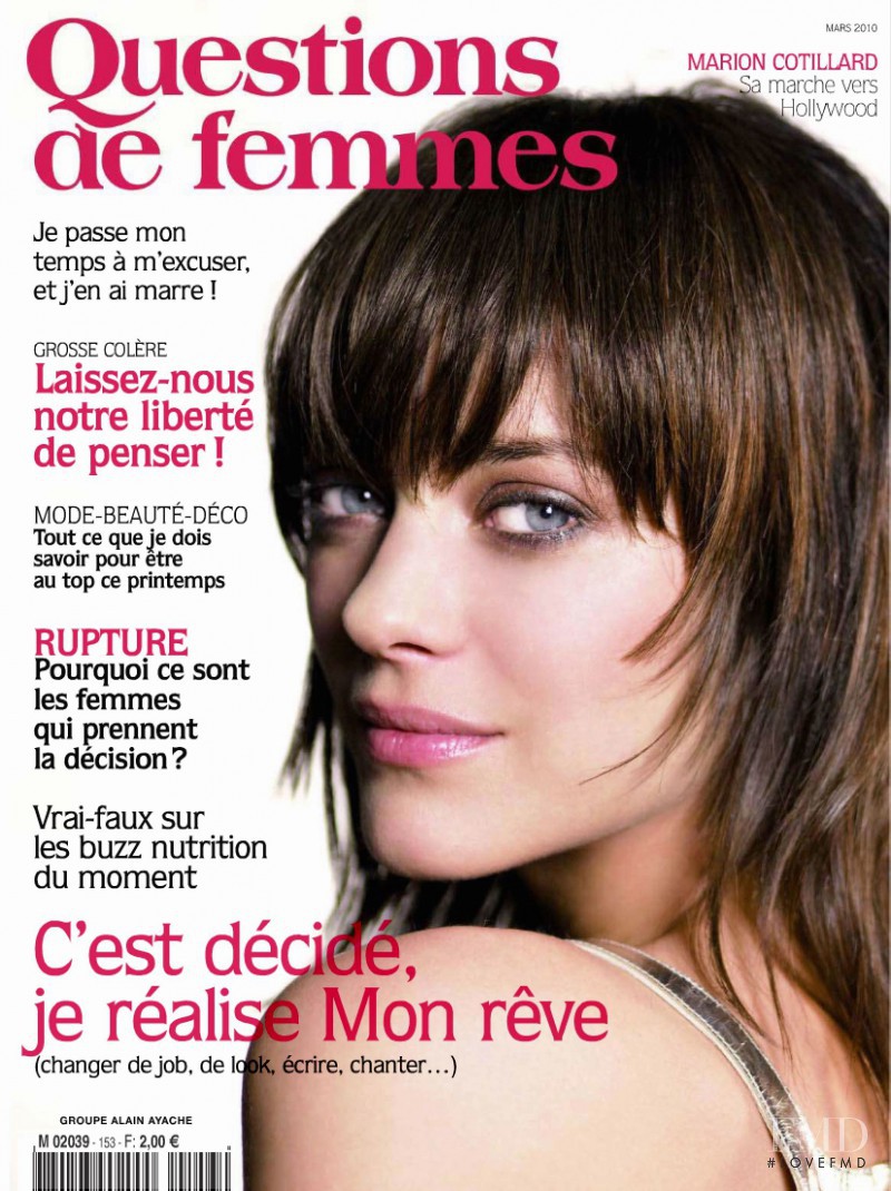 Marion Cotillard featured on the Questions de femmes cover from March 2010