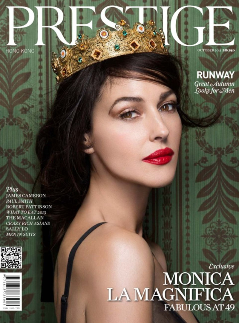 Monica Bellucci featured on the Prestige Hong Kong cover from October 2013