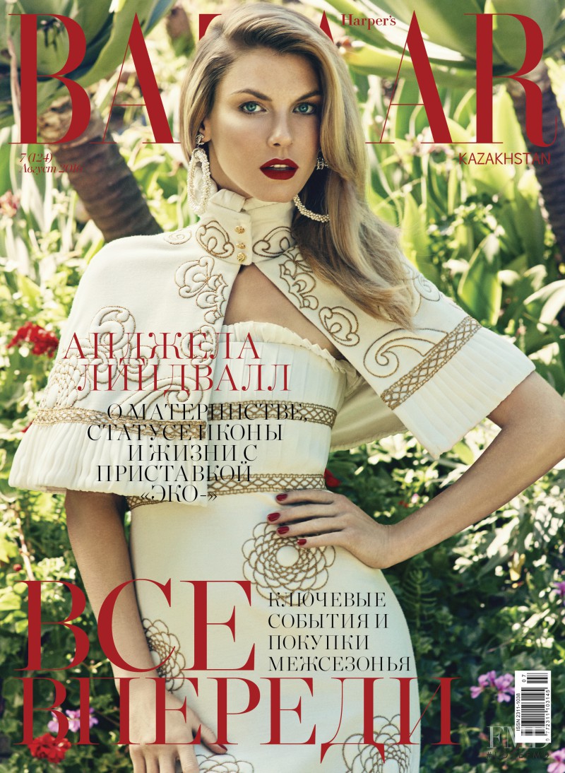Angela Lindvall featured on the Harper\'s Bazaar Kazakhstan cover from August 2016