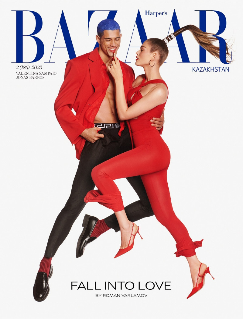 Valentina Sampaio, Jonas Barros featured on the Harper\'s Bazaar Kazakhstan cover from March 2023
