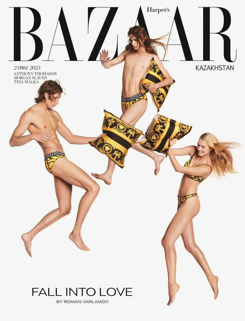 Anthony Thomason, Morgan Slaven, Tina Malka featured on the Harper\'s Bazaar Kazakhstan cover from March 2023