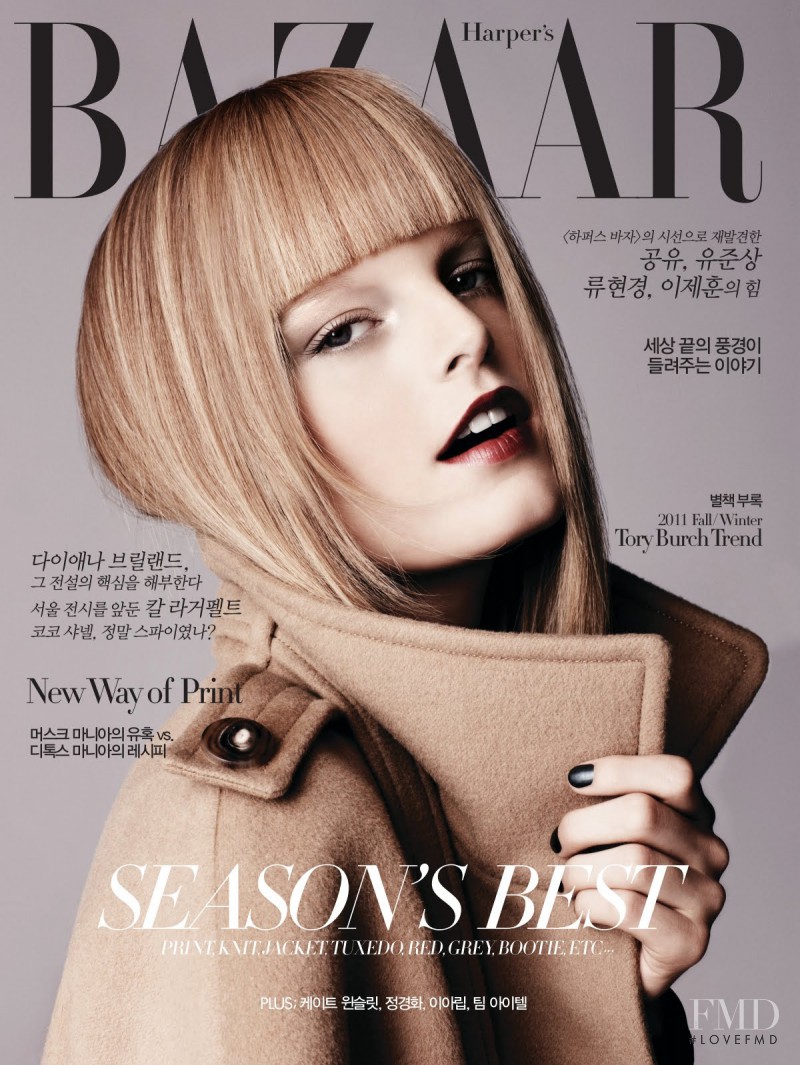 Hanne Gaby Odiele featured on the Harper\'s Bazaar Korea cover from October 2011