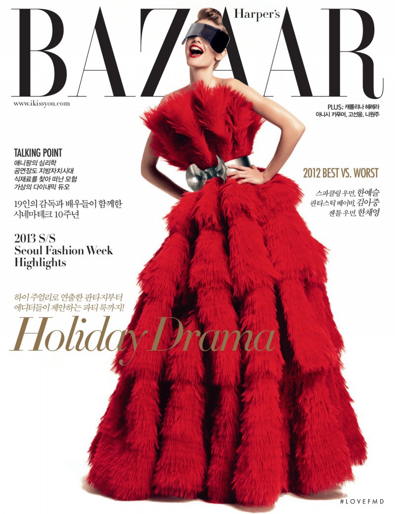 Julia Stegner featured on the Harper\'s Bazaar Korea cover from December 2012