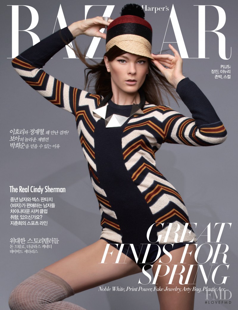 Irina Kulikova featured on the Harper\'s Bazaar Korea cover from March 2012