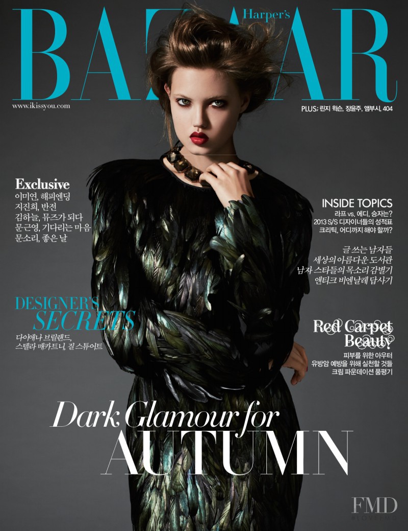 Lindsey Wixson featured on the Harper\'s Bazaar Korea cover from November 2012