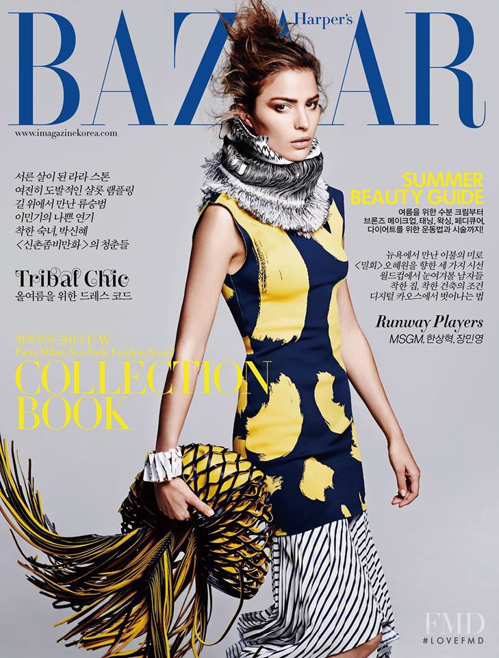 Cameron Russell featured on the Harper\'s Bazaar Korea cover from June 2014