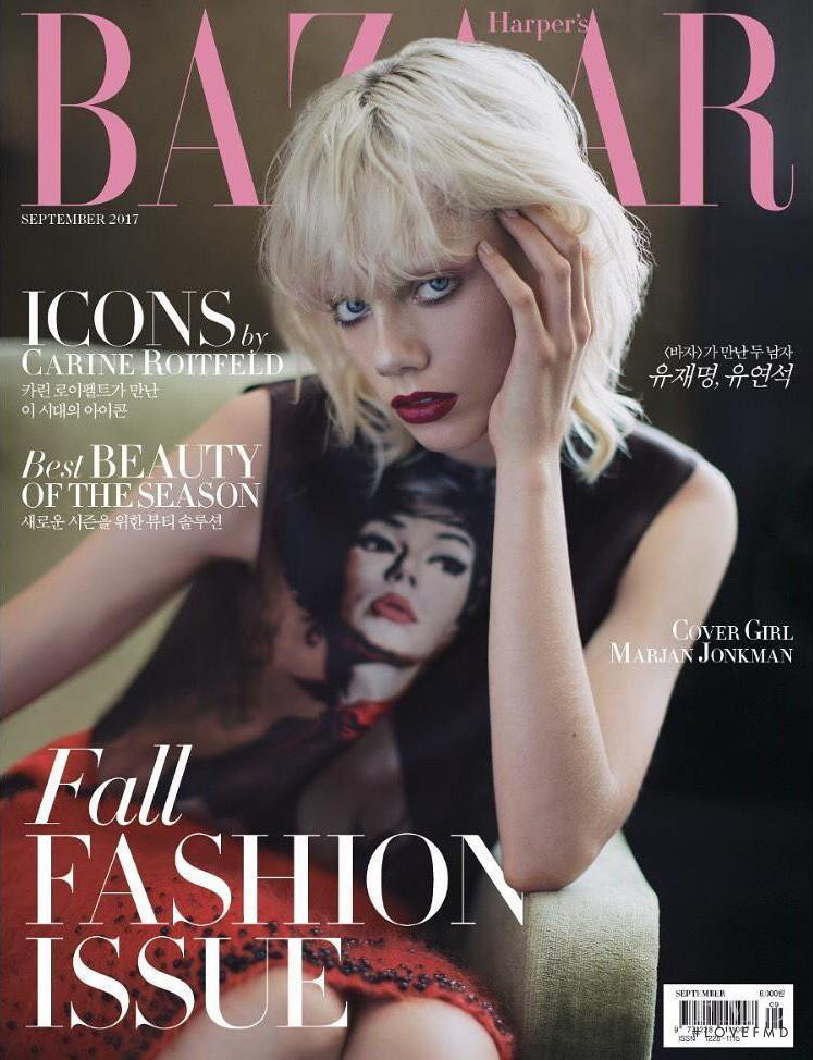 Marjan Jonkman featured on the Harper\'s Bazaar Korea cover from September 2017