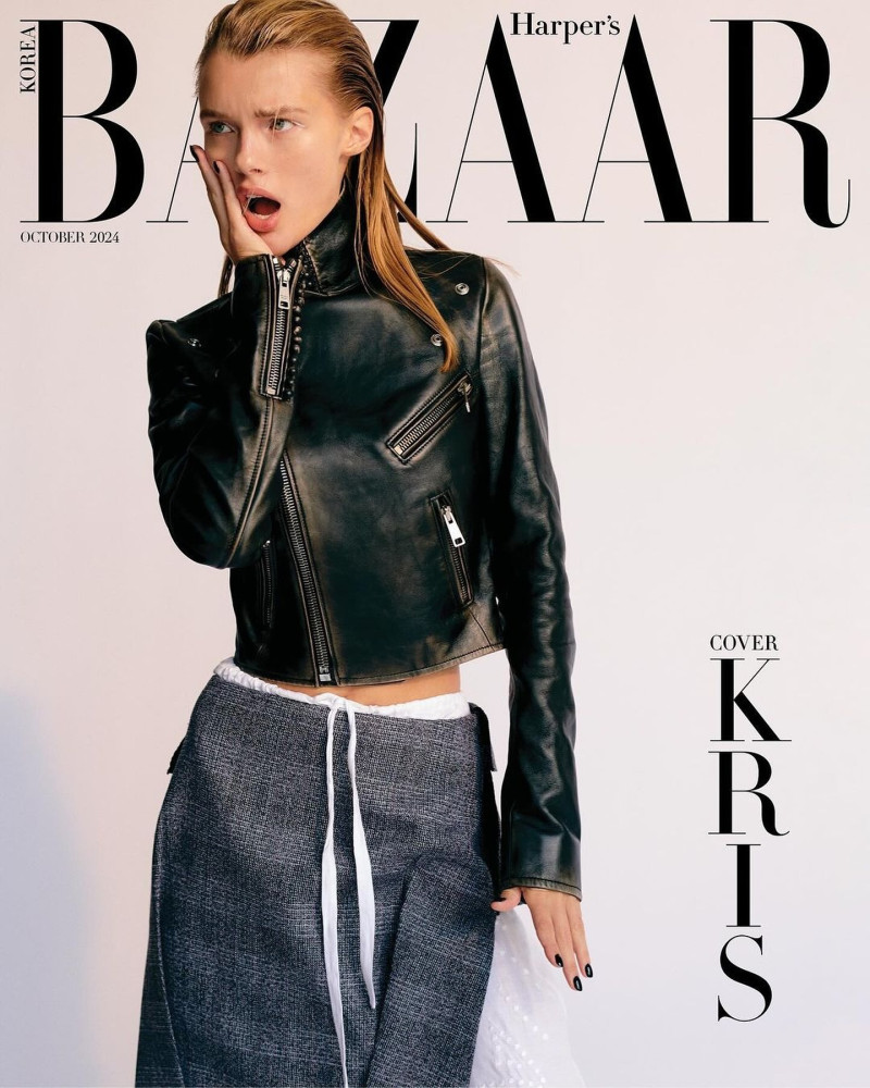 Kris Grikaite featured on the Harper\'s Bazaar Korea cover from October 2024