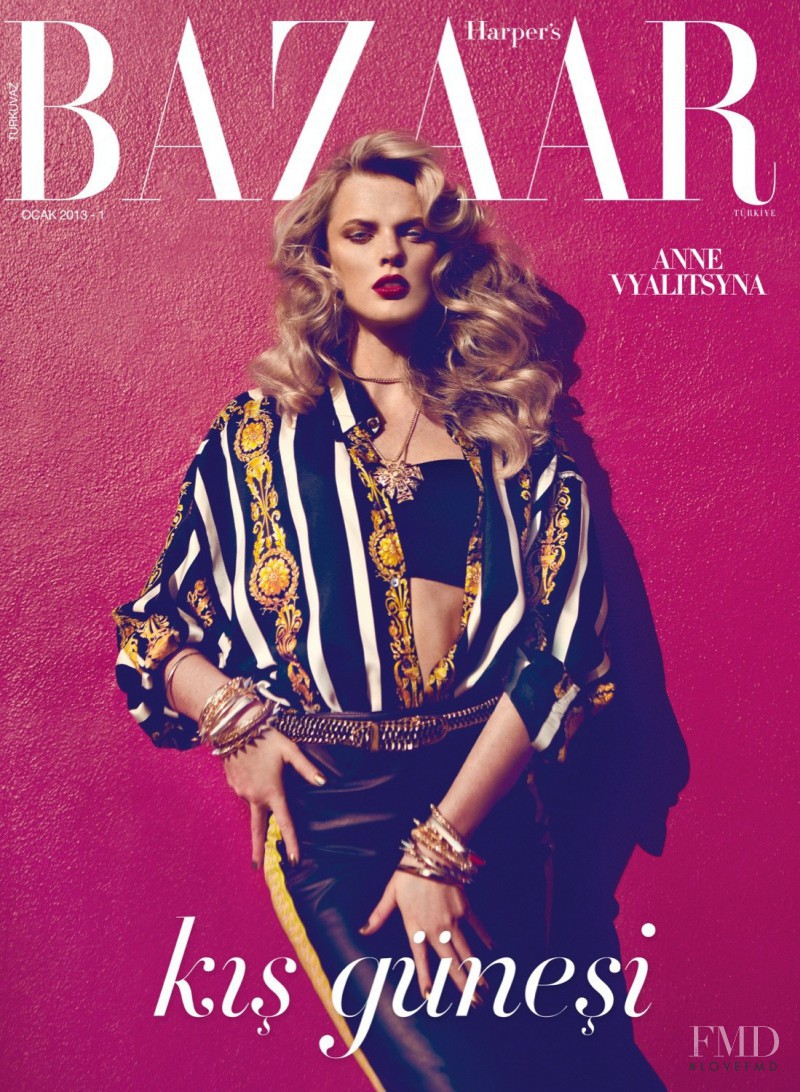 Anne Vyalitsyna featured on the Harper\'s Bazaar Turkey cover from January 2013