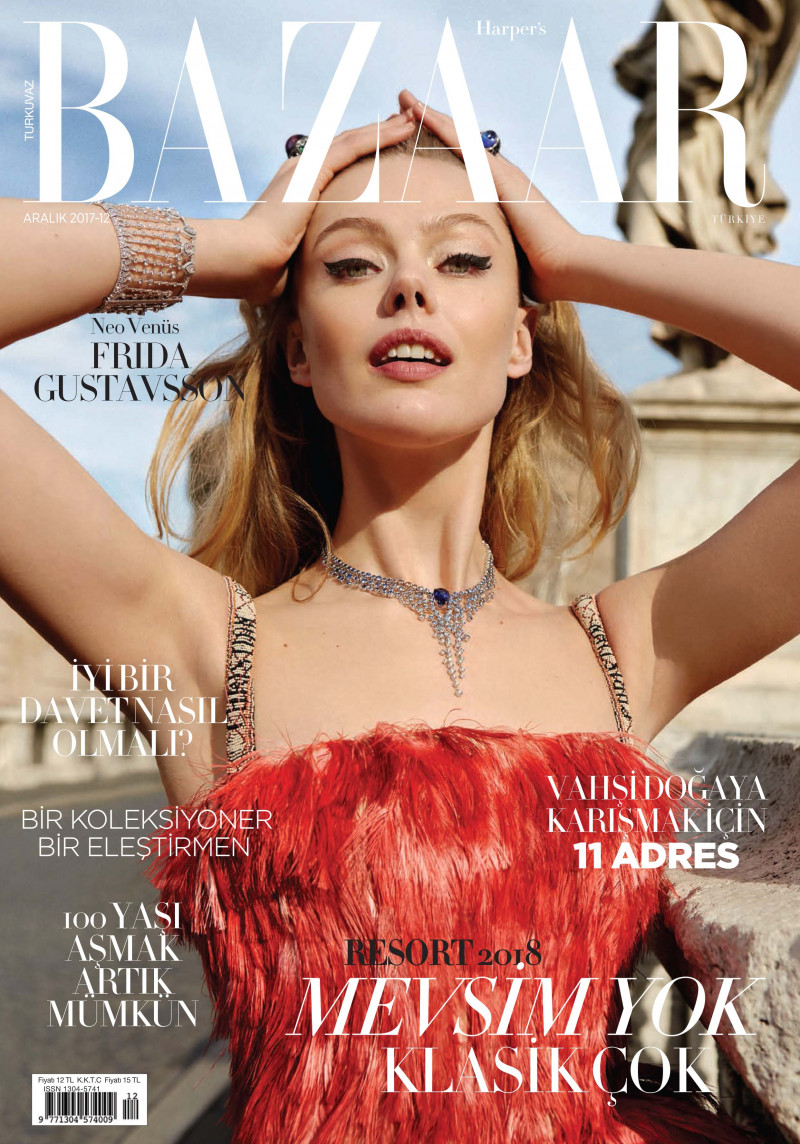 Frida Gustavsson featured on the Harper\'s Bazaar Turkey cover from December 2017