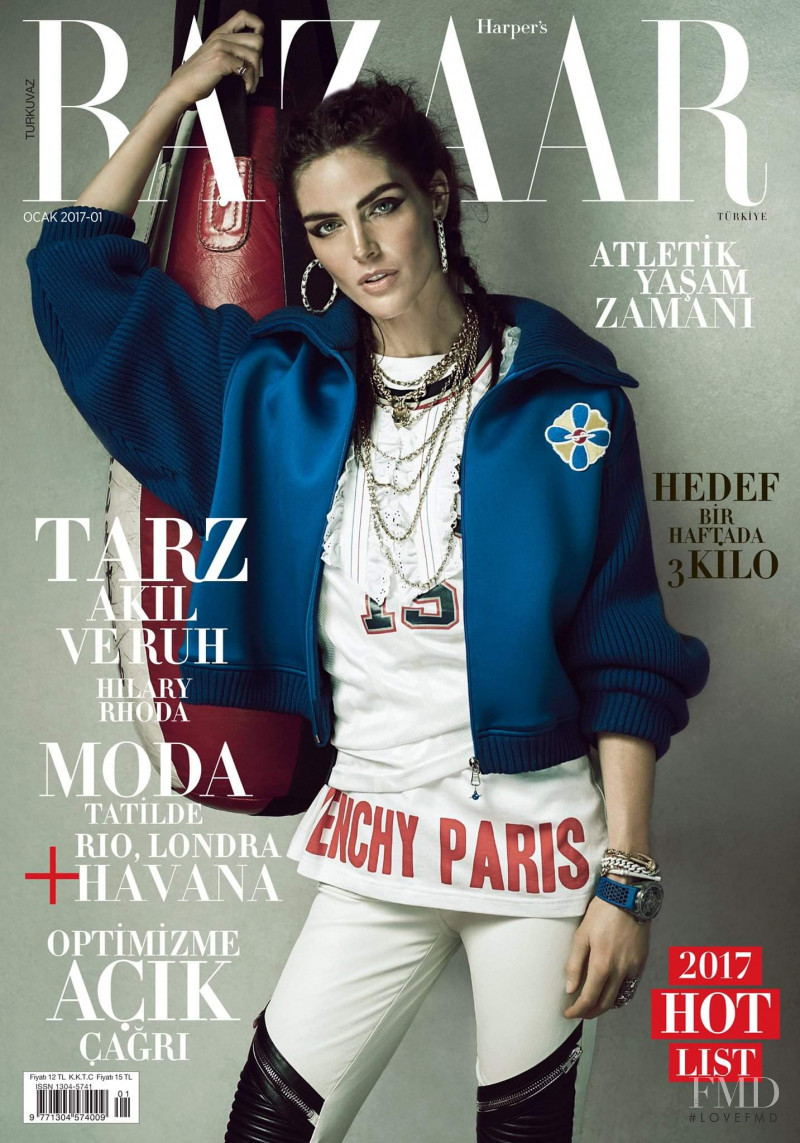 Hilary Rhoda featured on the Harper\'s Bazaar Turkey cover from January 2017