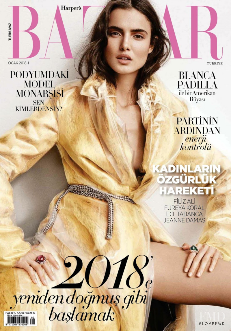 Blanca Padilla featured on the Harper\'s Bazaar Turkey cover from January 2018