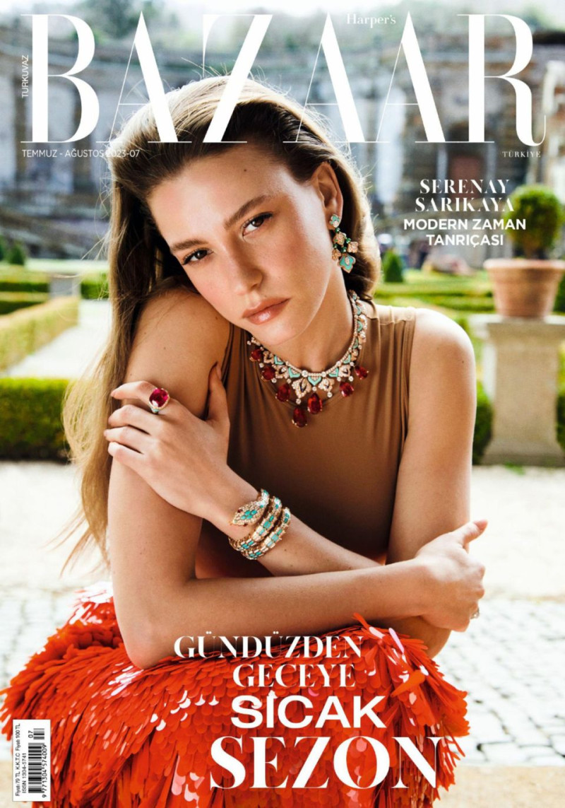 Serenay Sarikaya featured on the Harper\'s Bazaar Turkey cover from July 2023