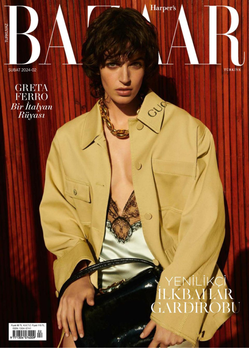 Greta Ferro featured on the Harper\'s Bazaar Turkey cover from February 2024