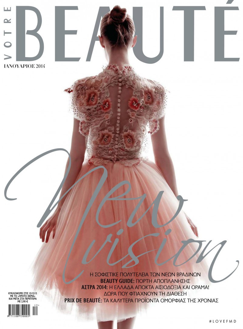 Merie Majer featured on the Beauté Greece cover from January 2014