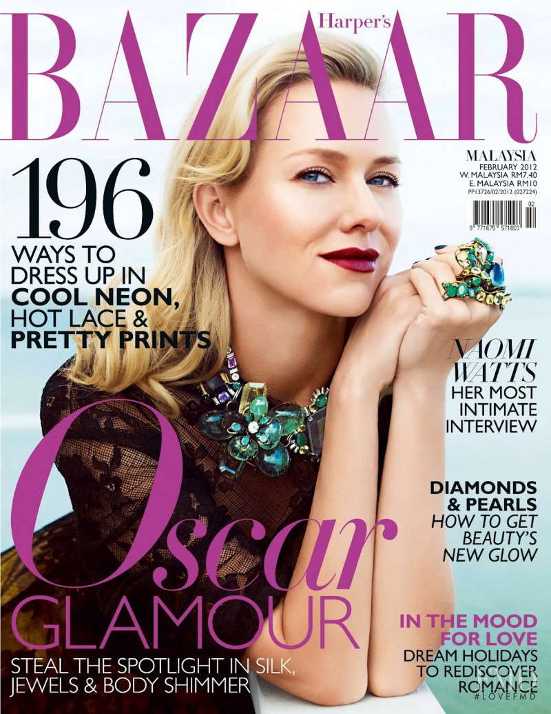 Naomi Watts featured on the Harper\'s Bazaar Malaysia cover from February 2012