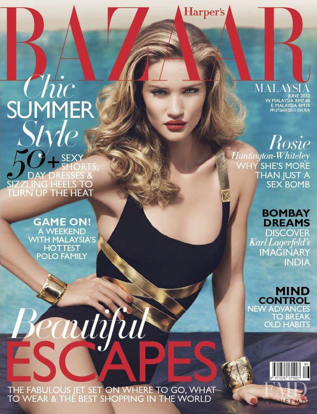 Rosie Huntington-Whiteley featured on the Harper\'s Bazaar Malaysia cover from June 2012