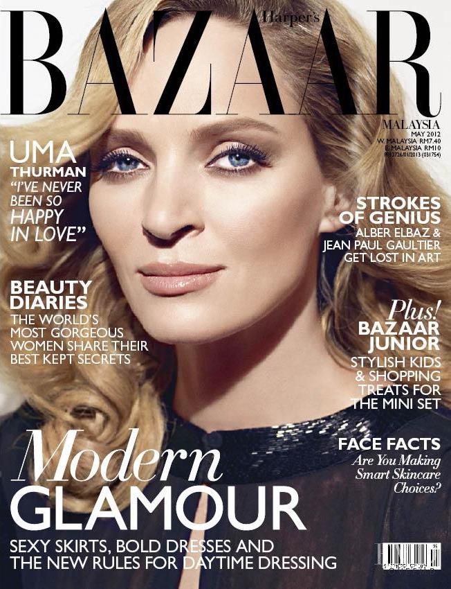 Uma Thurman featured on the Harper\'s Bazaar Malaysia cover from May 2012