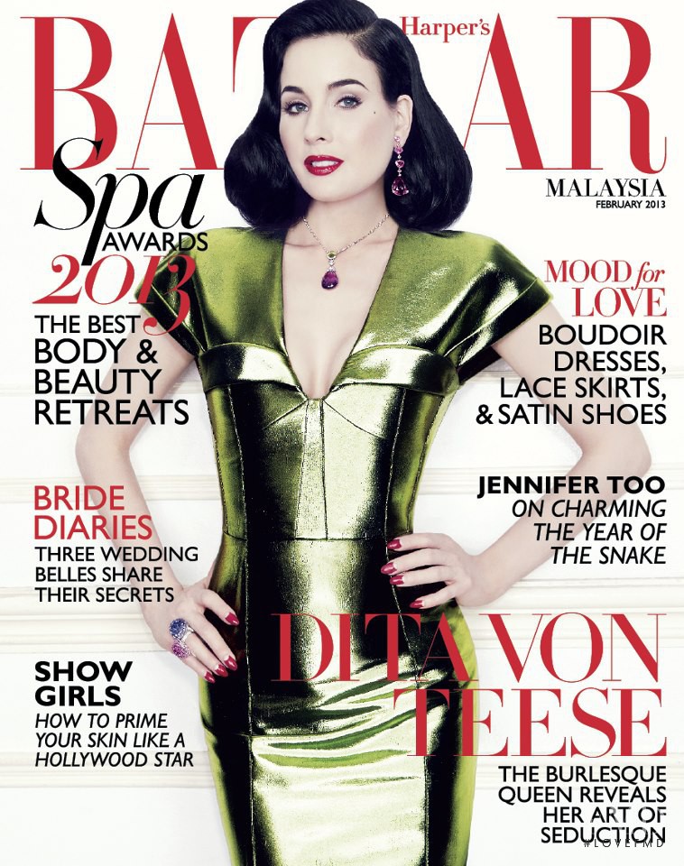 Dita Von Teese featured on the Harper\'s Bazaar Malaysia cover from February 2013