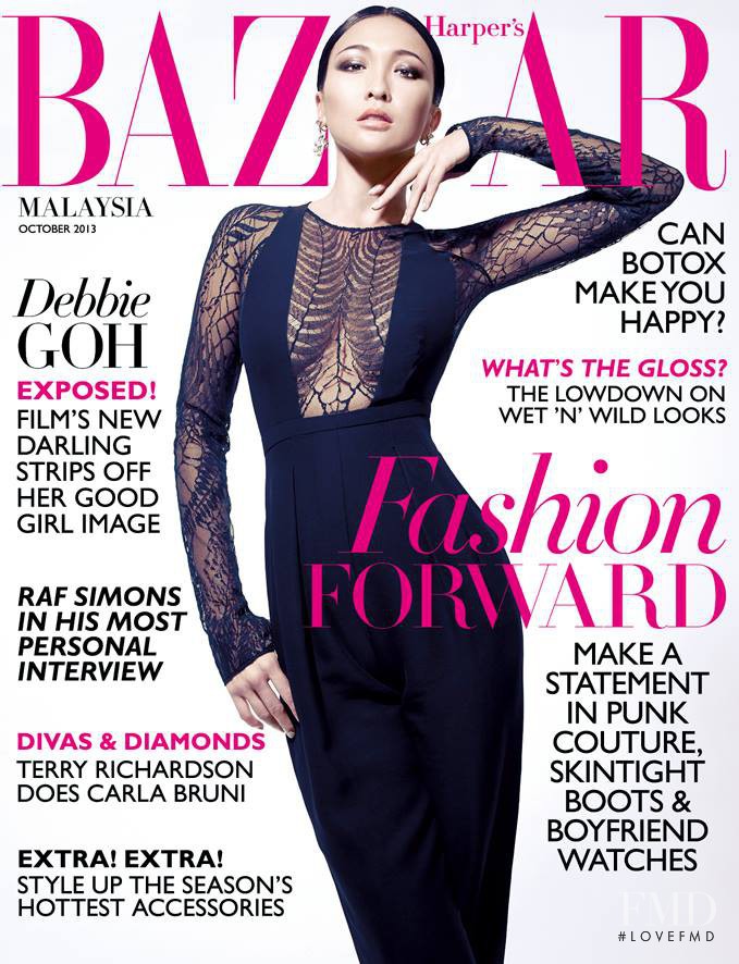 Debbie Goh featured on the Harper\'s Bazaar Malaysia cover from October 2013