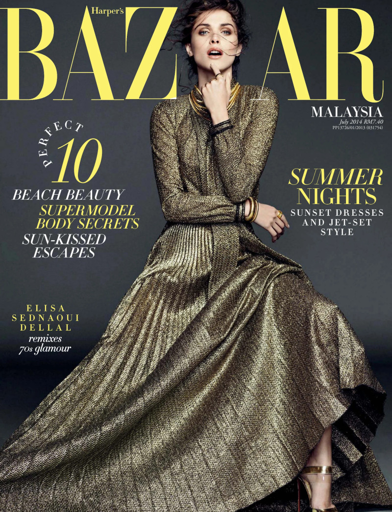 Elisa Sednaoui featured on the Harper\'s Bazaar Malaysia cover from July 2014