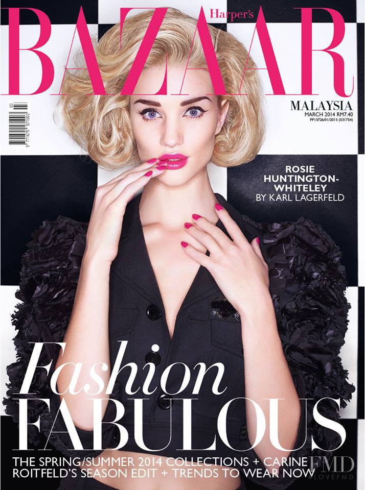 Rosie Huntington-Whiteley featured on the Harper\'s Bazaar Malaysia cover from March 2014