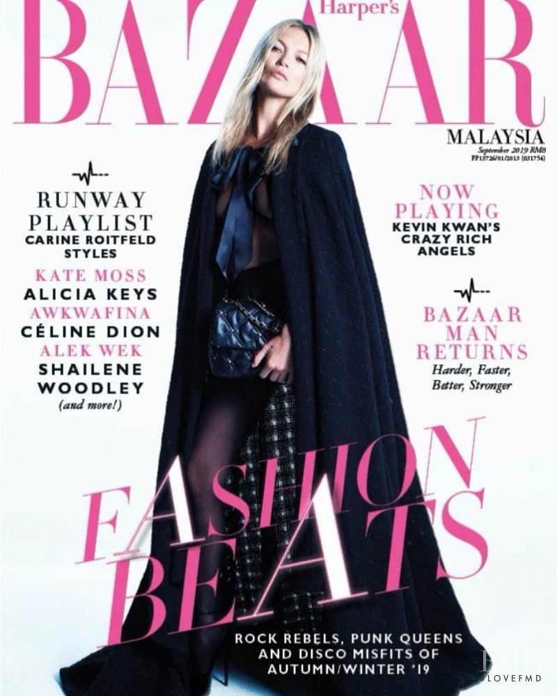 Kate Moss featured on the Harper\'s Bazaar Malaysia cover from September 2019