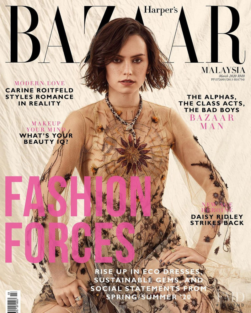 Daisy Ridley featured on the Harper\'s Bazaar Malaysia cover from March 2020