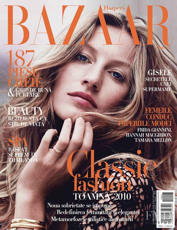 Gisele Bundchen featured on the Harper\'s Bazaar Romania cover from September 2010