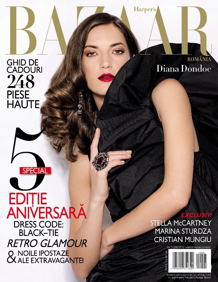 Diana Dondoe featured on the Harper\'s Bazaar Romania cover from November 2012