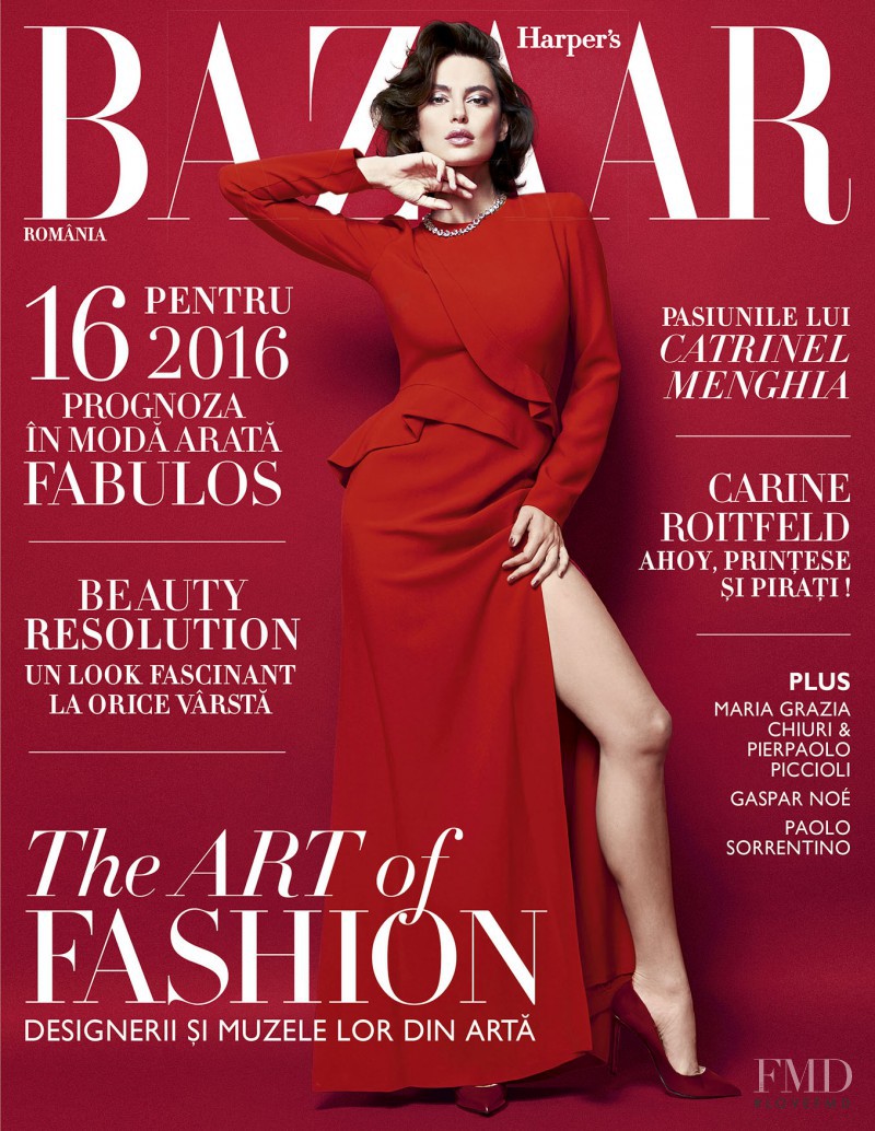 Catrinel Menghia featured on the Harper\'s Bazaar Romania cover from January 2016