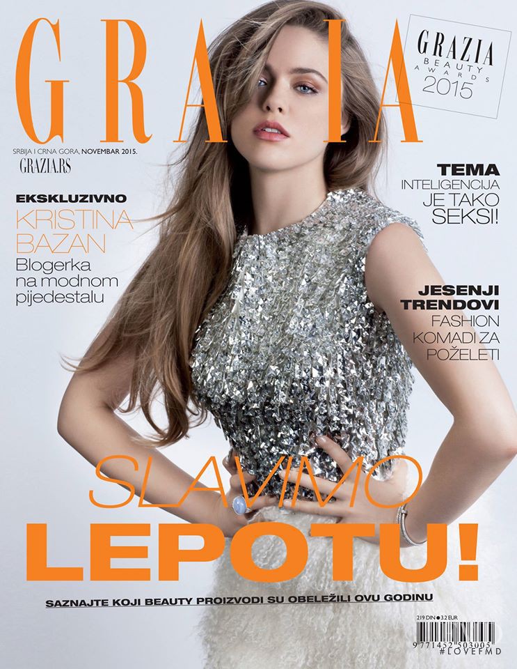 Kristina Bazan featured on the Grazia Serbia cover from November 2015