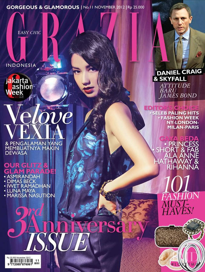 Velove Vexia featured on the Grazia Indonesia cover from November 2012