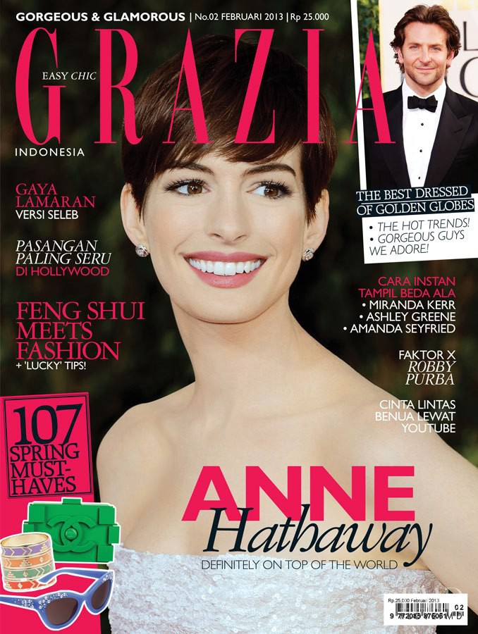 Anne Hathaway featured on the Grazia Indonesia cover from February 2013