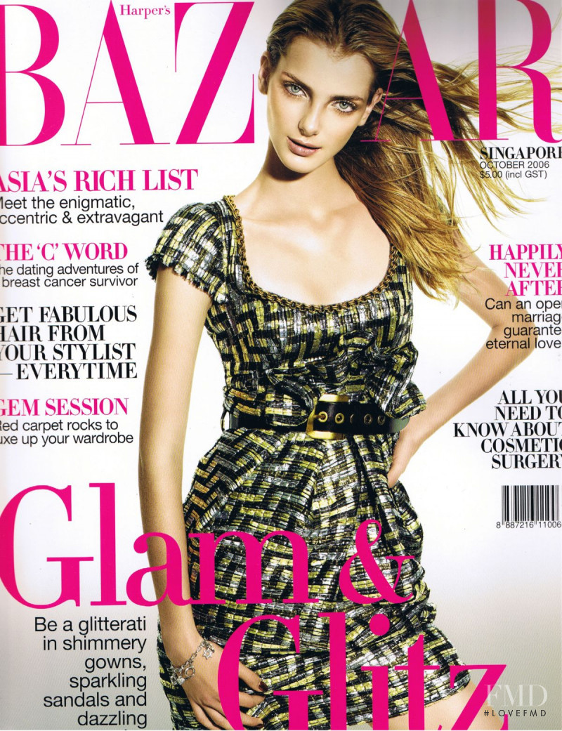 Denisa Dvorakova featured on the Harper\'s Bazaar Singapore cover from October 2006